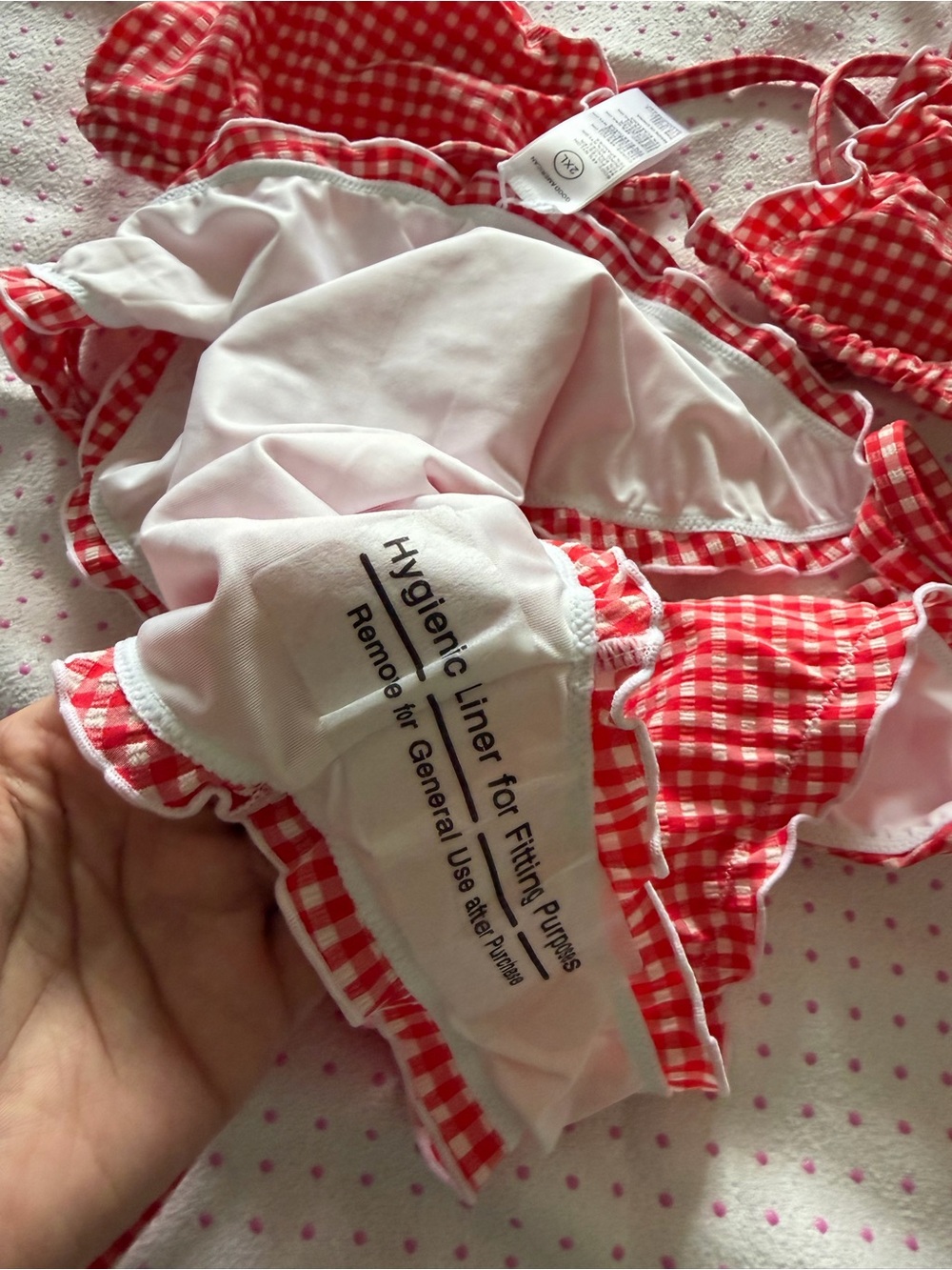 NWT SET - (READ DESCRIPTION) Good American red Gingham Triangle Tie-Side Bikini - Picture 4 of 8